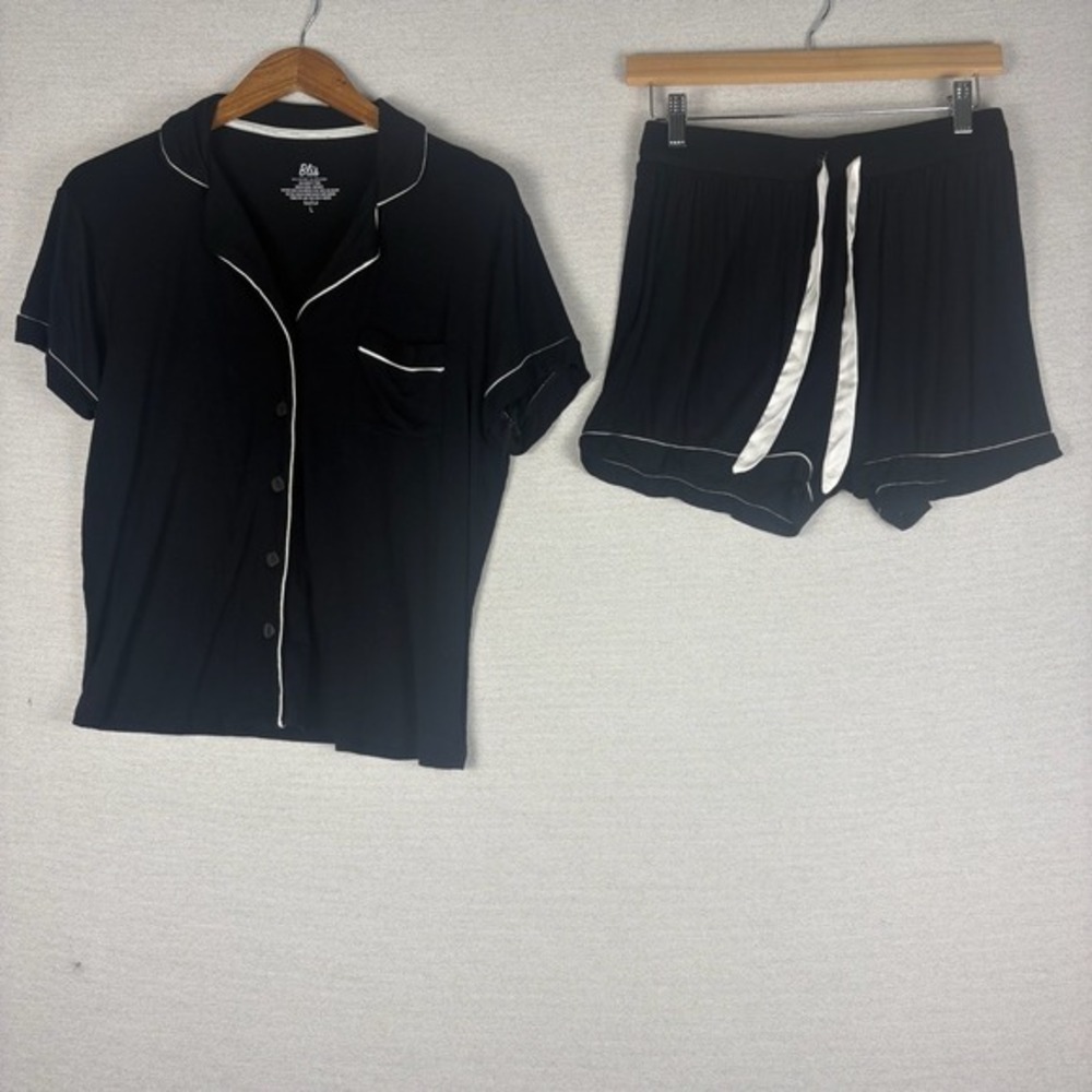 Blis‎ Pajama Set Womens Large Black Short Sleeve Top & Shorts Lounge Retro